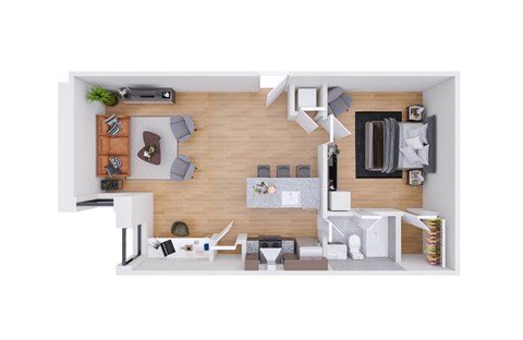 Floor plan for 1 bed, 1 bath, 746 sqft