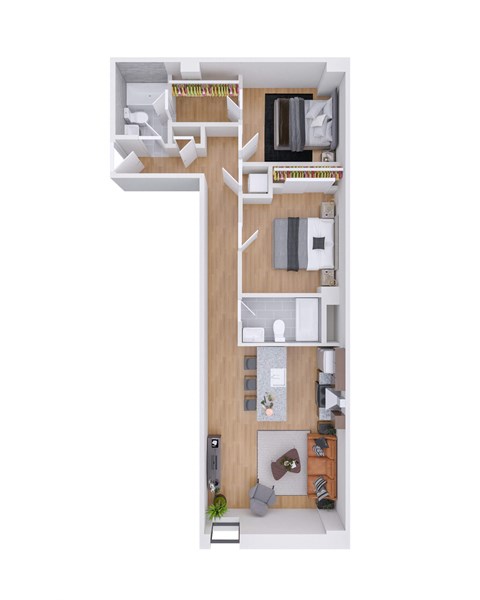 Floor plan for 2 beds, 2 baths, 872 sqft
