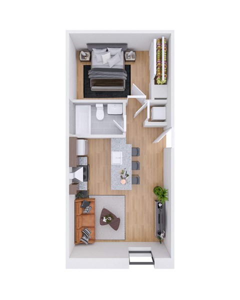 Floor plan for 1 bed, 1 bath, 518 sqft