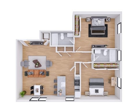 Floor plan for 2 beds, 2 baths, 1174 sqft