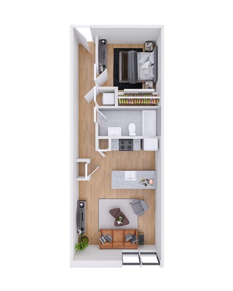 Floor plan for 1 bed, 1 bath, 769 sqft
