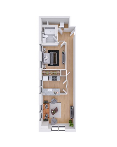 Floor plan for 1 bed, 1 bath, 772 sqft