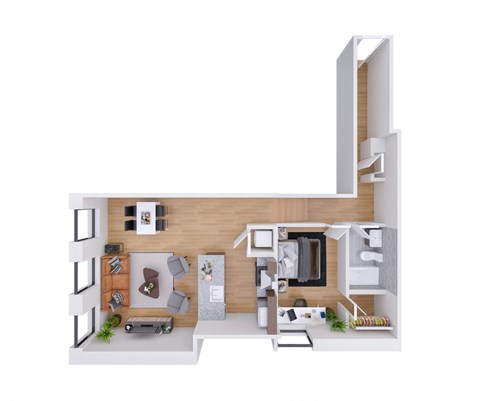 Floor plan for 1 bed, 1 bath, 755 sqft