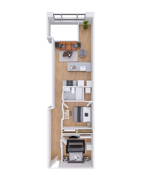 Floor plan for 2 beds, 1 bath, 867 sqft