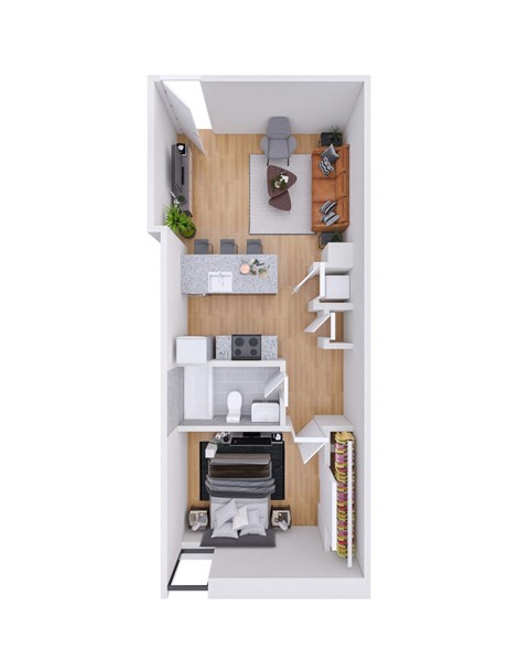 Floor plan for 1 bed, 1 bath, 587 sqft