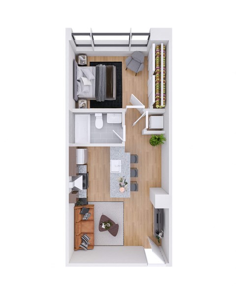 Floor plan for 1 bed, 1 bath, 520 sqft
