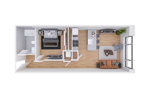 Floor plan for 1 bed, 1 bath, 656 sqft