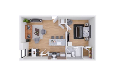 Floor plan for 1 bed, 1 bath, 746 sqft