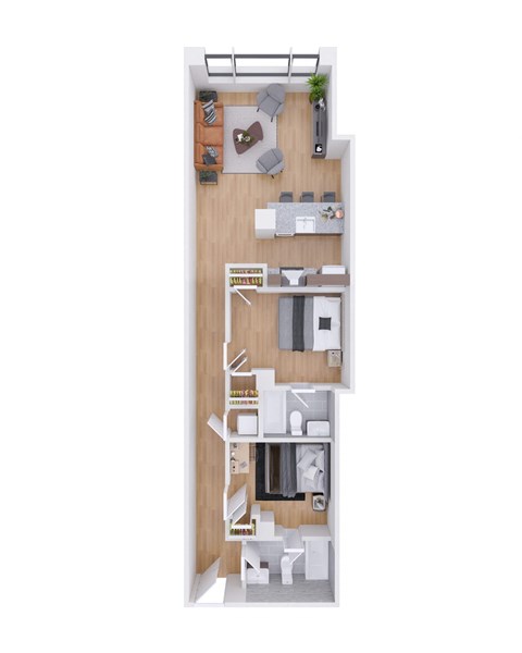 Floor plan for 2 beds, 2 baths, 872 sqft