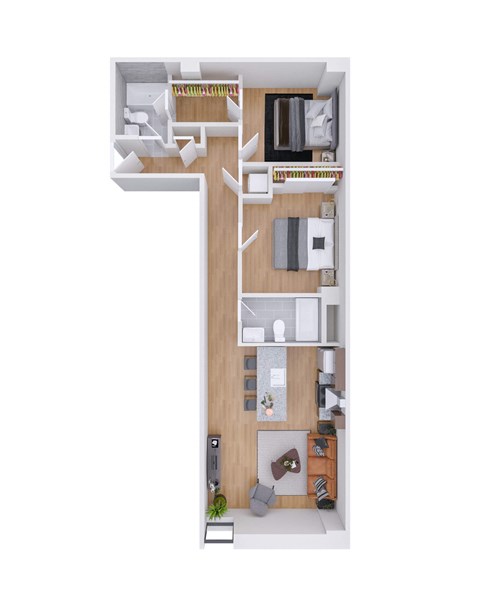 Floor plan for 2 beds, 2 baths, 872 sqft