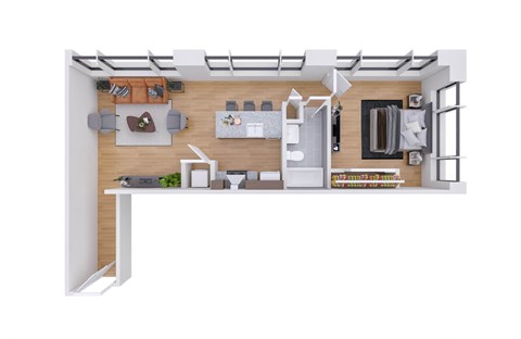 Floor plan for 1 bed, 1 bath, 780 sqft