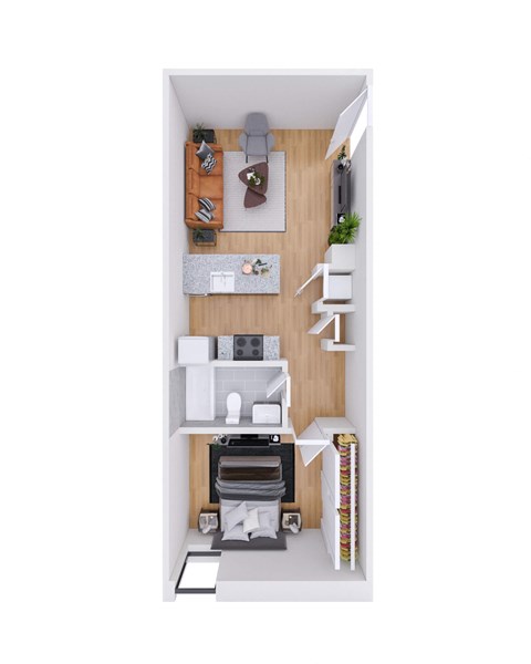 Floor plan for 1 bed, 1 bath, 588 sqft