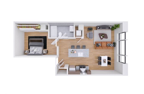Floor plan for 1 bed, 1 bath, 683 sqft