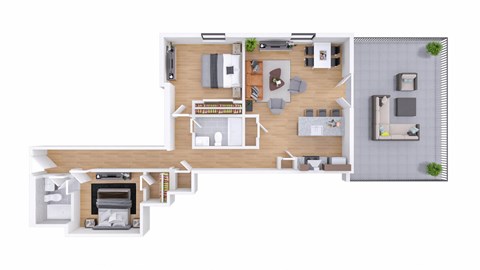 Floor plan for 2 beds, 2 baths, 1005 sqft