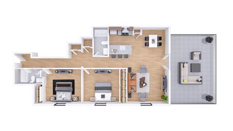 Floor plan for 2 beds, 2 baths, 1166 sqft
