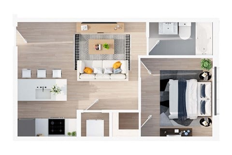 Floor plan for 1 bed, 1 bath, 506 sqft
