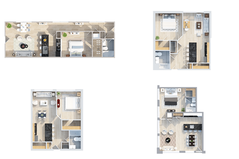 Floor plan for 1 bed, 1 bath, 843 sqft