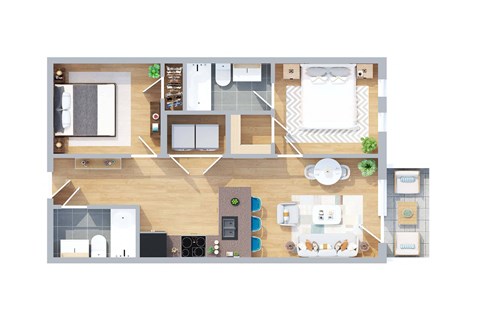 Floor plan for 2 beds, 2 baths, 826 sqft