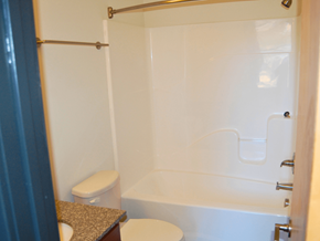 Suffolk apartment for rent - A white toilet sits next to a white bathtub in a bathroom.