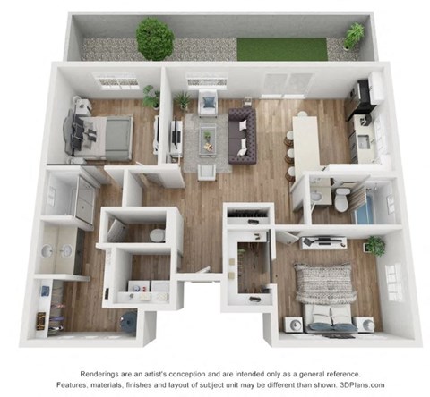 Floor plan for 2 beds, 2 baths, 1012 sqft