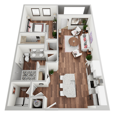 Floor plan for 1 bed, 1 bath, 773 sqft