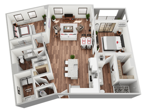 Floor plan for 2 beds, 2 baths, 1347 sqft