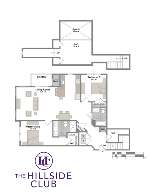 Floor plan for 2 beds, 2 baths, 1564 sqft