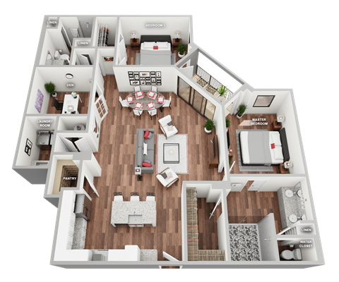 Floor plan for 2 beds, 2 baths, 1517 sqft