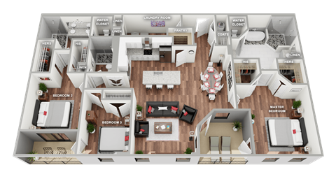 Floor plan for 3 beds, 3 baths, 1958 sqft