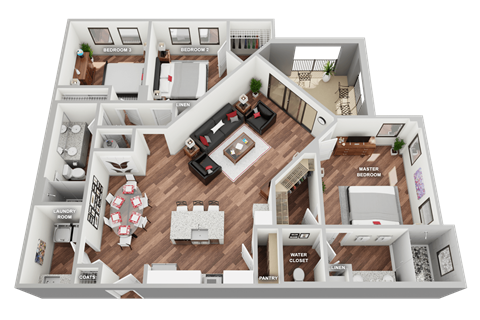 Floor plan for 3 beds, 2 baths, 1494 sqft