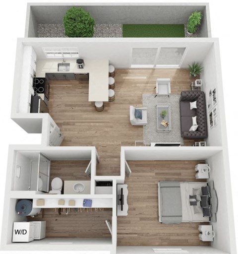 Floor plan for 1 bed, 1 bath, 674 sqft