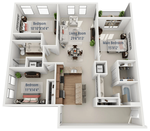 Floor plan for 3 beds, 2 baths, 1513 sqft