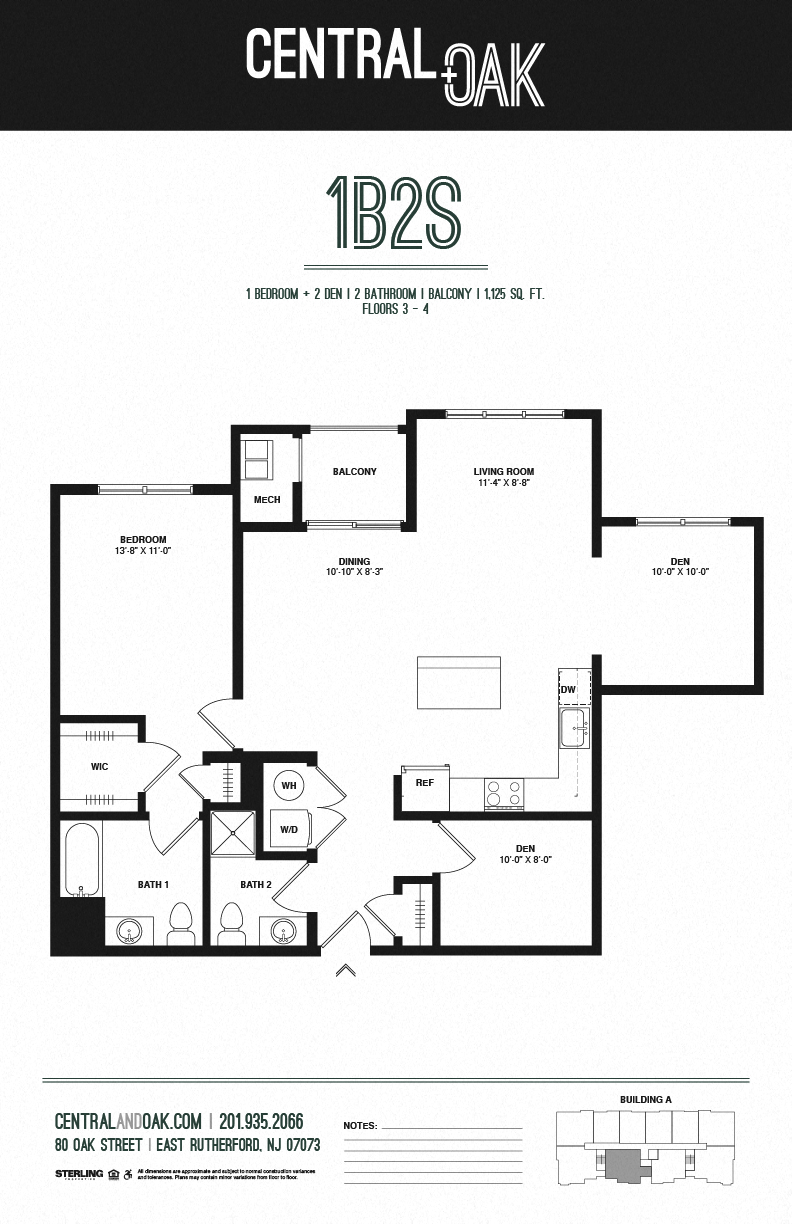 Floor plan for 1 bed, 2 baths, 1125 sqft