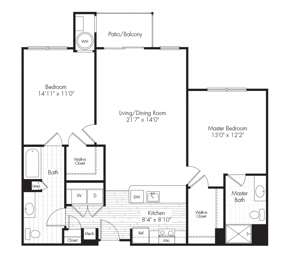 Floor plan for 2 beds, 2 baths, 1093 sqft