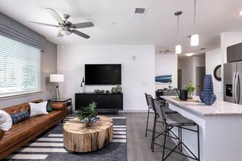 Ceiling fans in living room & primary suite