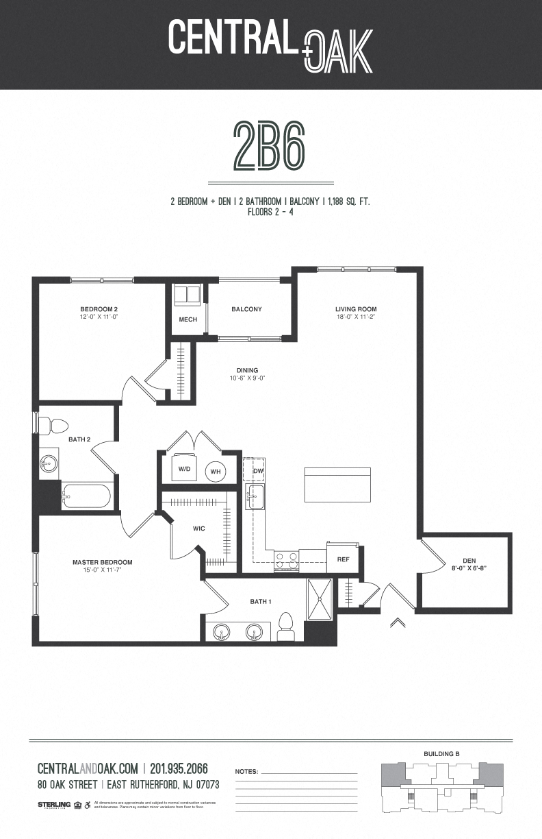 Floor plan for 2 beds, 2 baths, 1188 sqft