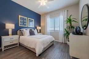 Surprise apartment for rent - Modern bedroom with blue accent wall at Vistoria On Mountain View Apartments, Surprise, 85374