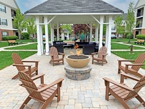 Lawrence Township apartment for rent - Fire pit by a gazebo at The Mercer at Lawrence Station, Lawrence Township