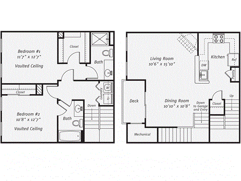 Floor plan for 2 beds, 2 baths, 1242 sqft