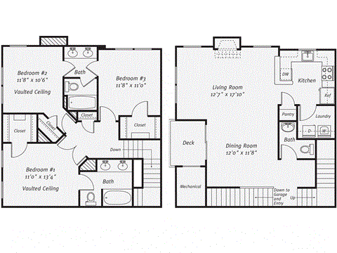 Floor plan for 3 beds, 2.5 baths, 1550 sqft