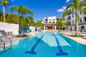 Naples apartment for rent - blue pool surrounded by white buildings at Magnolia Square, Naples, FL, 34109