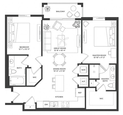 Floor plan for 2 beds, 2 baths, 1094 sqft