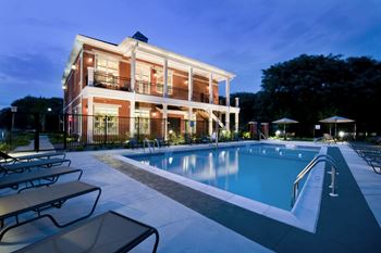 Swimming pool at dusk 