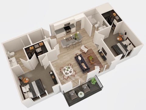 Floor plan for 2 beds, 2 baths, 1055 sqft