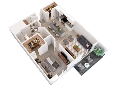 Floor plan for 1 bed, 1 bath, 712 sqft