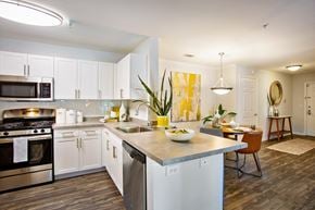 Lawrence Township apartment for rent - Kitchen with white cabinets at The Mercer at Lawrence Station, Lawrence Township