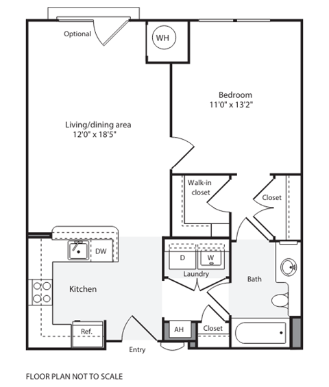 Floor plan for 1 bed, 1 bath, 692 sqft