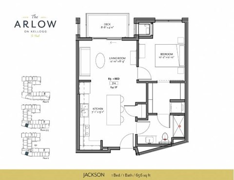 Floor plan for 1 bed, 1 bath, 656 sqft