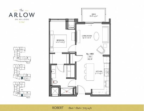 Floor plan for 1 bed, 1 bath, 705 sqft