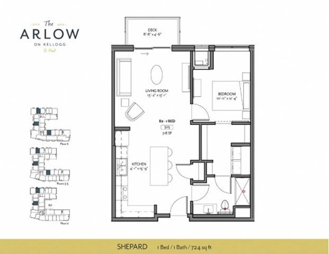 Floor plan for 1 bed, 1 bath, 724 sqft